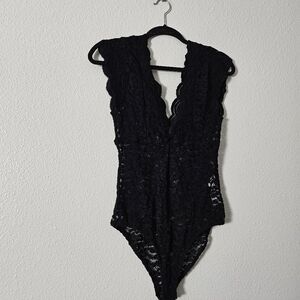 Zara Black Lace V-Neck Bodysuit - Women Intimates Sz M